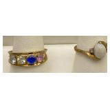 2pc 10K Gold Rhinestone, Opal Rings