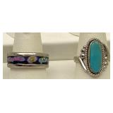 Silvertone In Laid Ring, Turquoise Stone Ring