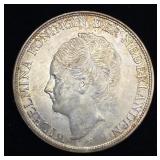 1944 Netherlands Curaï¿½ao 2 1/2 Gulden Silver Coin