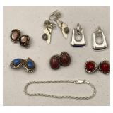 Silver Clip On, Dangle, Stone Earrings, Bracelet