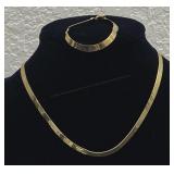 10K Gold Flat Woven Necklace, Bracelet Set