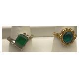 2pc 10K Faceted Emerald Stone Rings