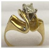 14K Gold Emerald Cut Diamond Ring