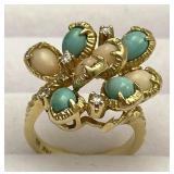 14K Gold Cluster Stone Cocktail Ring W/ Diamonds