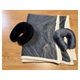 Throw blanket, neck pillows (2)
