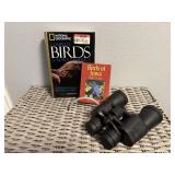 Binoculars, bird books