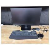24" computer monitor, keyboard, blue tooth speaker