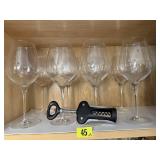 Wine glasses (8), corkscrew