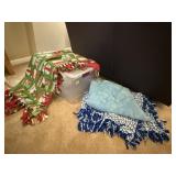 Tote of tie fleece, throw blankets (3)