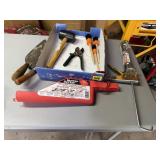 Box of tools, caulk gun, brushes, trowels, zip tie