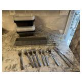 Food storage containers, egg holder, wire trivet,