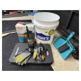 5 gallon bucket, gloves, broom, dustpan, trash bag