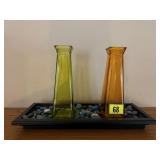 Colored vases, rock tray