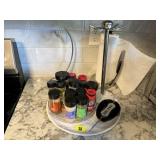 Kitchen lot, lazy susan of spices, meat