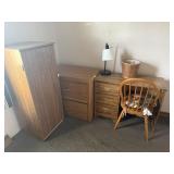 Desk, wood filing cabinet,  upright cabinet,
