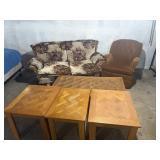 Love seat, chair, coffee and end tables set