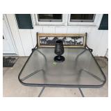 Outdoor patio table and bench with cushion