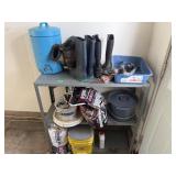 Metal shelving unit with contents