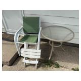 Miscellaneous colored Patio chairs, and table
