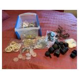 Household hardware tote, casters, curtain rings