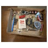 Belt buckle, key chains, back scratcher, Matchbox