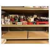Painting supplies, brushes, spray paint, trays