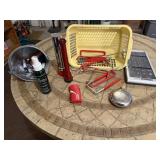 Flask, LARGE print remote, flashlights, bug spray,
