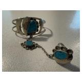 Mexican turquoise bracelet, ring cuff