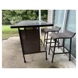 Patio bar table, stools (2)