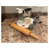Rolling pin, kitchen timer, sifter, hand mixer