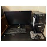 HP desktop computer, 23" monitor, keyboard, mouse,