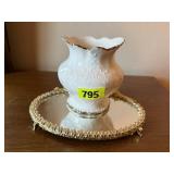 Mirrored tray, vase