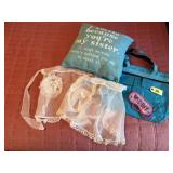 Tote bag, pillow, aprons, eye mask