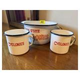 Iowa State Cyclones enamel bowl, cups