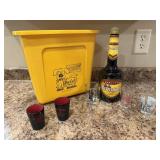 Shot glass collection, liquor bottle