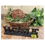 Home decor, self sitter, basket, greenery