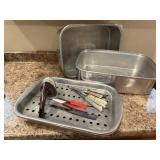 Roasting pans, cutlery, knife sharpener