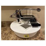 Potato/veggie fry maker, storage bowl