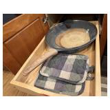 Cooking skillet, pot holders, cork trivets