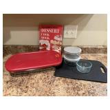 Dessert cookbook, casserole dish, Pyrex glass bowl
