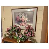 Floral artwork, silk flowers