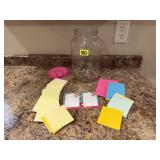 Sun tea jar of sticky notes, letter openers
