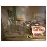 Canning jars, canister, pitcher, wax
