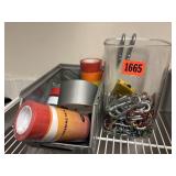 Electrical tape and carabiners, various sizes