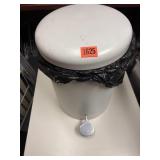 Round metal trash can and 22 x 22 table