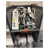 Multiple power strips and bags of  storage bags