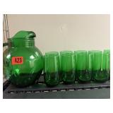 Green glassware set pitcher with glasses