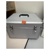 Metal case with folding display shelves