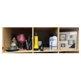 Office supplies, glitter cups and decor shelves