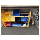 Storage bin organizer with floor dolly and wire